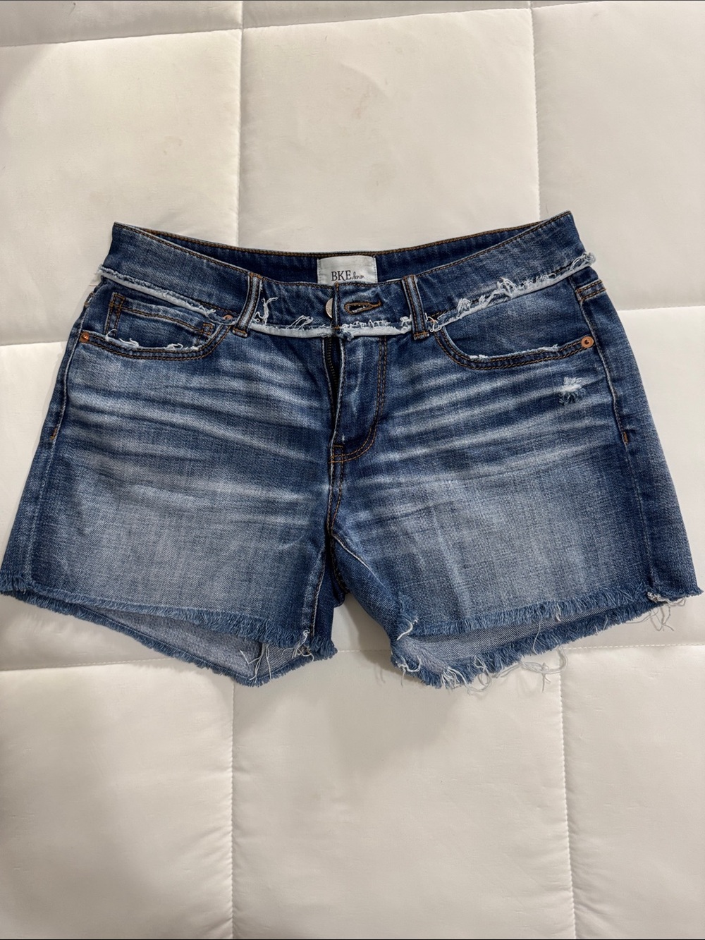 BKE Women's Medium Blue Distressed Denim Cutoff Shorts